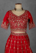 Classic Red Hand-Embroidered Bridal Lehenga with Zardosi and Sequin Detailing