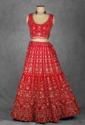 Traditional Red Handcrafted Bridal Lehenga with Intricate Zardosi and Sequin Embroidery