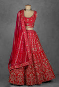 Traditional Red Handcrafted Bridal Lehenga with Intricate Zardosi and Sequin Embroidery