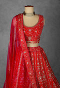 Traditional Red Handcrafted Bridal Lehenga with Intricate Zardosi and Sequin Embroidery