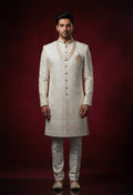 Ivory Cream Embroidered Sherwani for Men