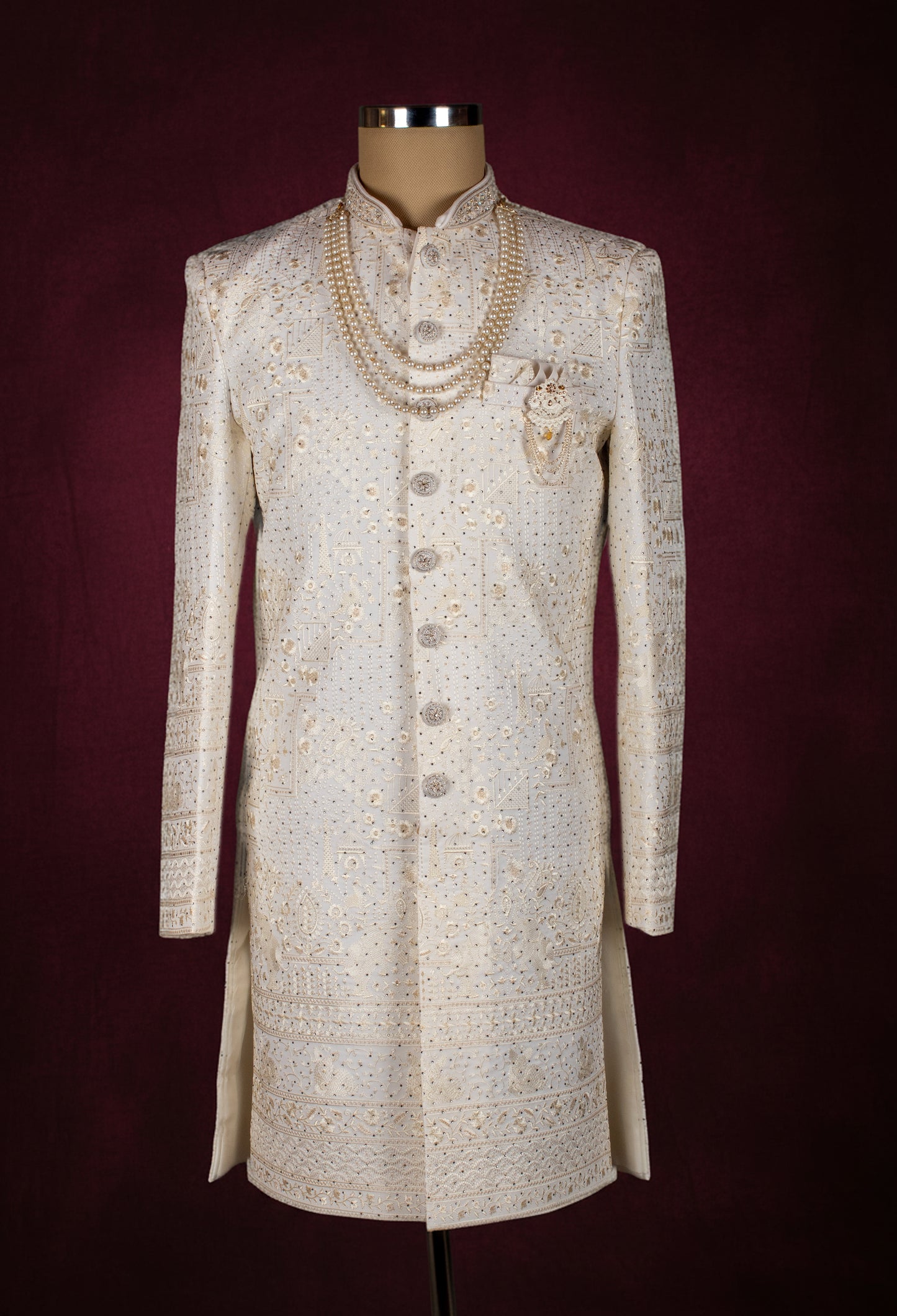 Ivory Cream Embroidered Sherwani for Men