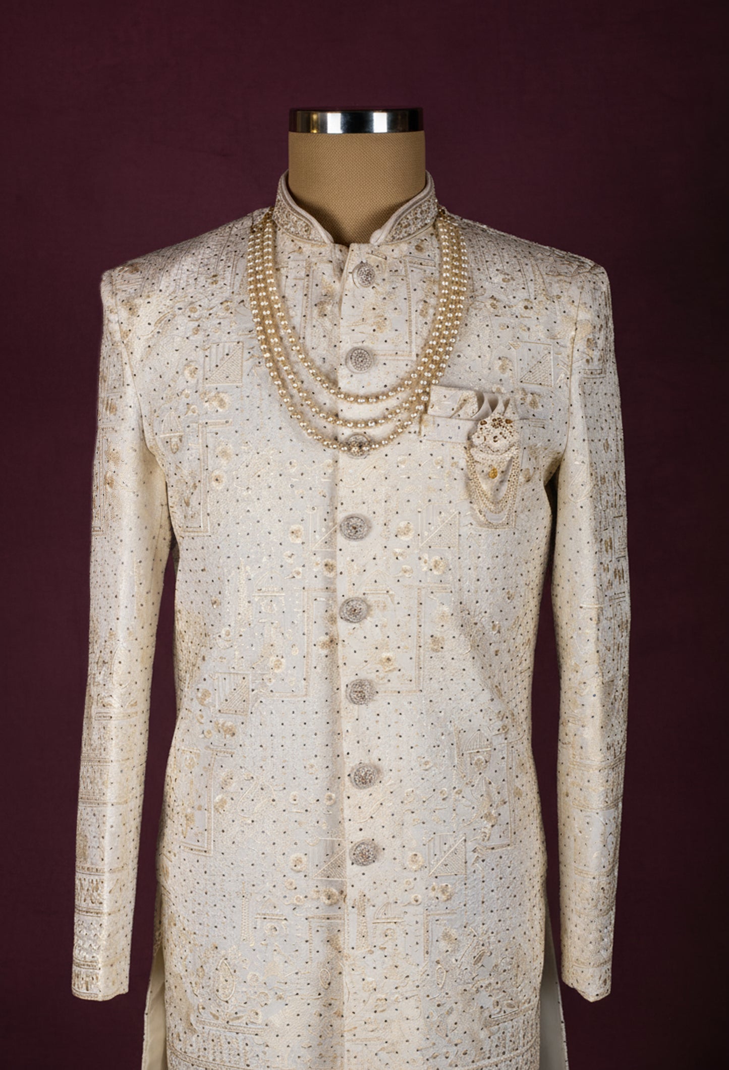 Ivory Cream Embroidered Sherwani for Men