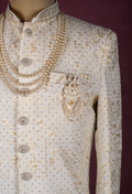 Ivory Cream Embroidered Sherwani for Men