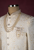 Ivory Cream Embroidered Sherwani for Men