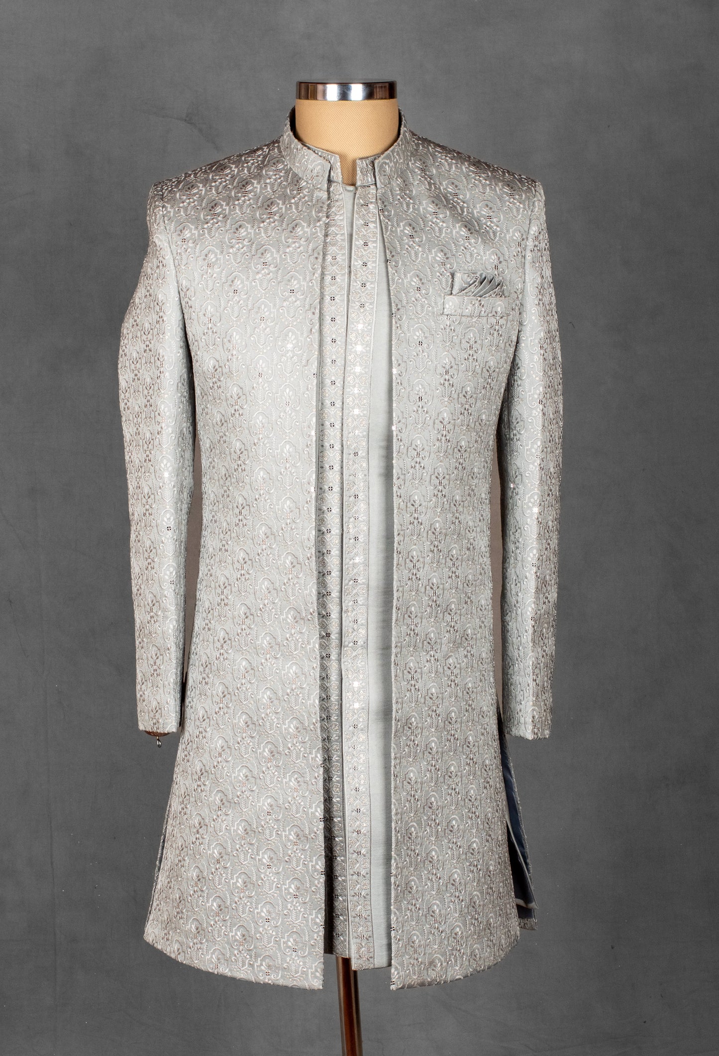 Silver Brocade Embroidered Sherwani for Men