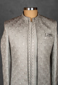 Silver Brocade Embroidered Sherwani for Men