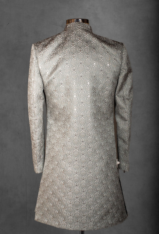 Silver brocade embroidered sherwani for men – product image 2