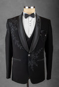 Black Hand-Embroidered Tuxedo Suit for Men – Luxury Reception & Party Wear