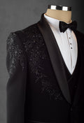 Black Hand-Embroidered Tuxedo Suit for Men – Luxury Reception & Party Wear