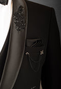 Black Hand-Embroidered Tuxedo Suit for Men – Luxury Reception & Party Wear