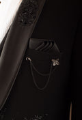 Black Hand-Embroidered Tuxedo Suit for Men – Luxury Reception & Party Wear