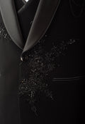 Black Hand-Embroidered Tuxedo Suit for Men – Luxury Reception & Party Wear