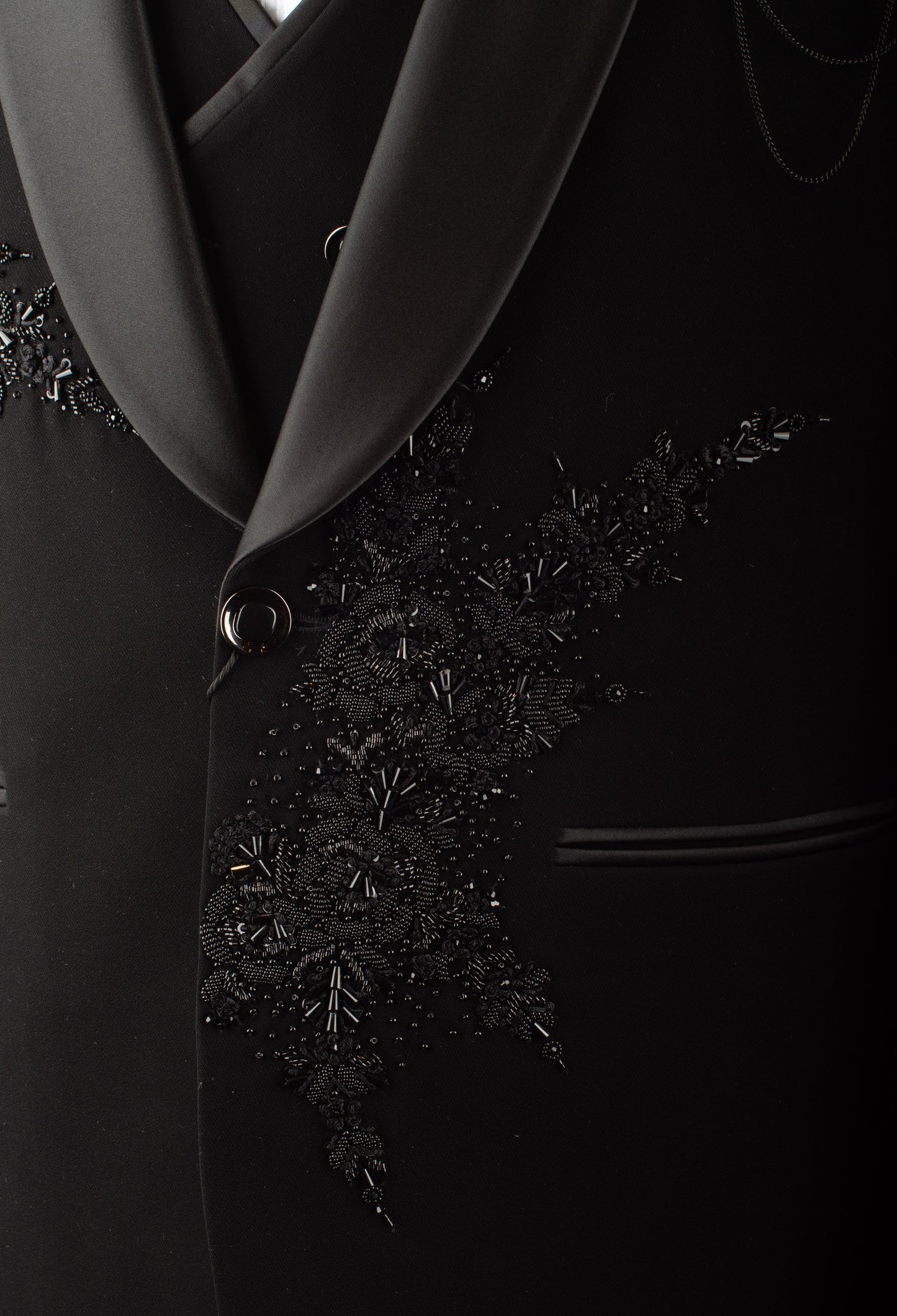 Black Hand-Embroidered Tuxedo Suit for Men – Luxury Reception & Party Wear