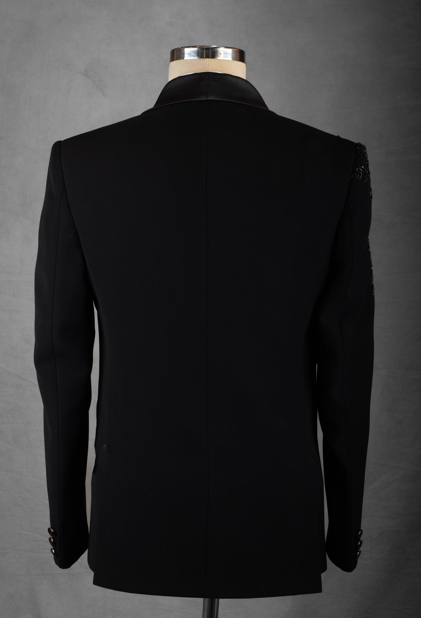 Black Hand-Embroidered Tuxedo Suit for Men – Luxury Reception & Party Wear