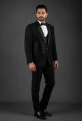 Black Embroidered Tuxedo Suit for Men – Luxury Party & Reception Wear
