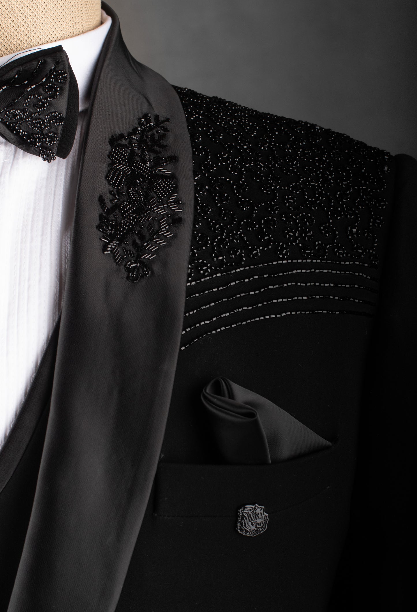 Black Embroidered Tuxedo Suit for Men – Luxury Party & Reception Wear