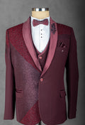 Maroon Embroidered Tuxedo Suit for Men – Luxury Wedding & Reception Wear