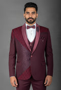 Maroon Embroidered Tuxedo Suit for Men – Luxury Wedding & Reception Wear