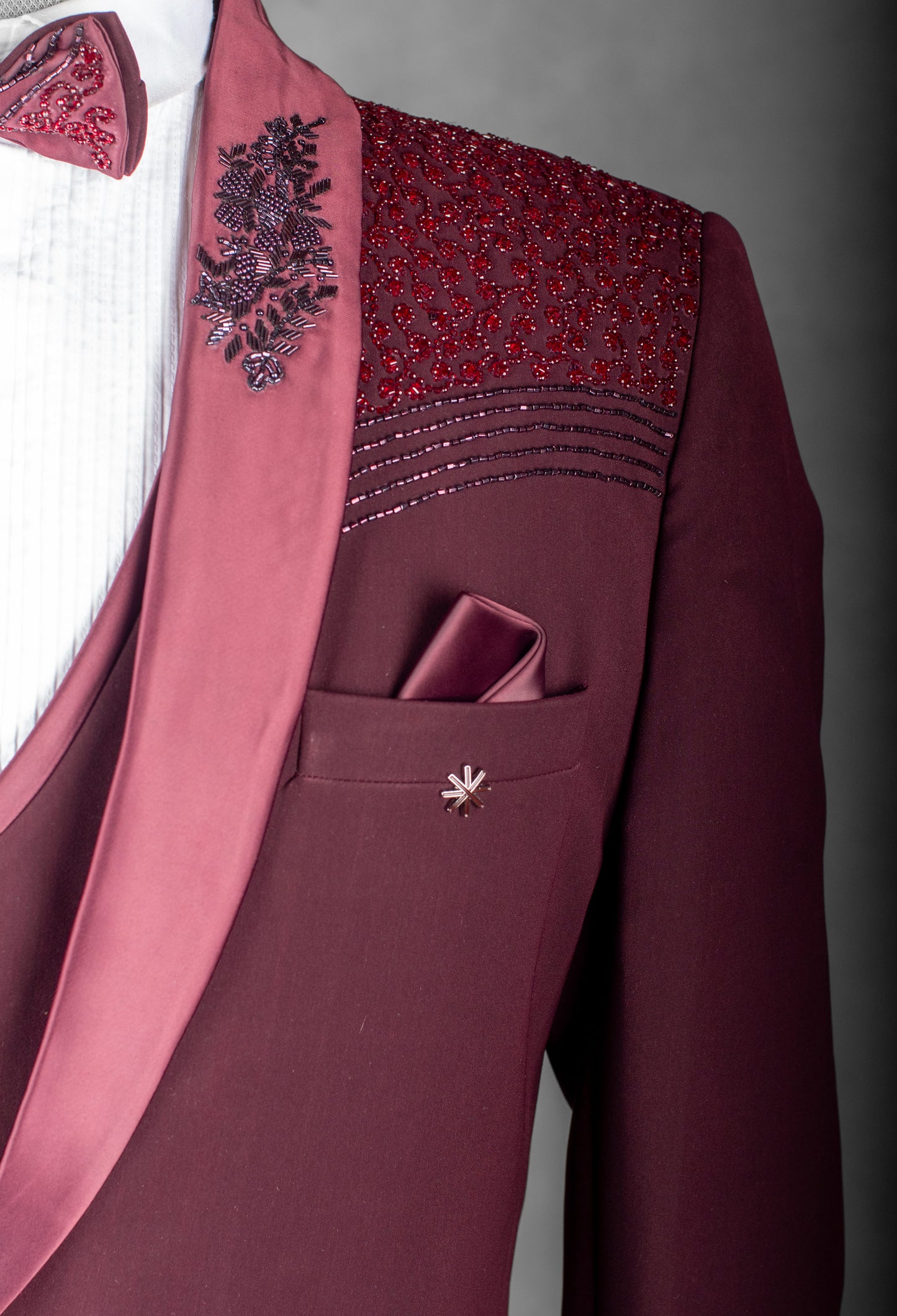 Maroon Embroidered Tuxedo Suit for Men – Luxury Wedding & Reception Wear