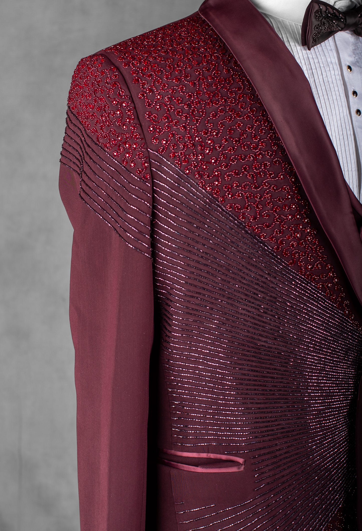 Maroon Embroidered Tuxedo Suit for Men – Luxury Wedding & Reception Wear