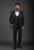 Black Designer Tuxedo Suit for Men – Embroidered Lapel Party & Reception Wear