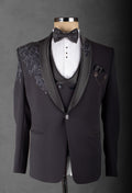 Black Designer Tuxedo Suit for Men – Embroidered Lapel Party & Reception Wear