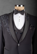 Black Designer Tuxedo Suit for Men – Embroidered Lapel Party & Reception Wear