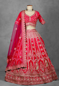 Red Embroidered Bridal Crop Top Lehenga Set with Net Dupatta