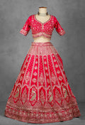 Red Embroidered Bridal Crop Top Lehenga Set with Net Dupatta
