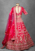 Red Embroidered Bridal Crop Top Lehenga Set with Net Dupatta