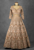 Champagne Nude Hand-Embroidered Crop Top Lehenga Set with Net Dupatta