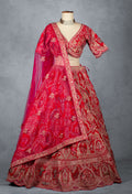 Ruby Red Hand-Embroidered Bridal Lehenga Set with Net Dupatta
