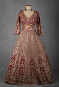 Deep Red Hand-Embroidered Bridal Crop Top Lehenga Set with Net Dupatta