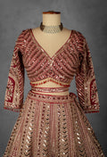 Deep Red Hand-Embroidered Bridal Crop Top Lehenga Set with Net Dupatta