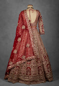 Deep Red Hand-Embroidered Bridal Crop Top Lehenga Set with Net Dupatta