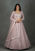 Blush Pink Sequin Embroidered Crop Top Lehenga Set with Net Dupatta