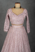 Blush Pink Sequin Embroidered Crop Top Lehenga Set with Net Dupatta
