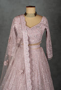 Blush Pink Sequin Embroidered Crop Top Lehenga Set with Net Dupatta