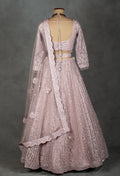 Blush Pink Sequin Embroidered Crop Top Lehenga Set with Net Dupatta