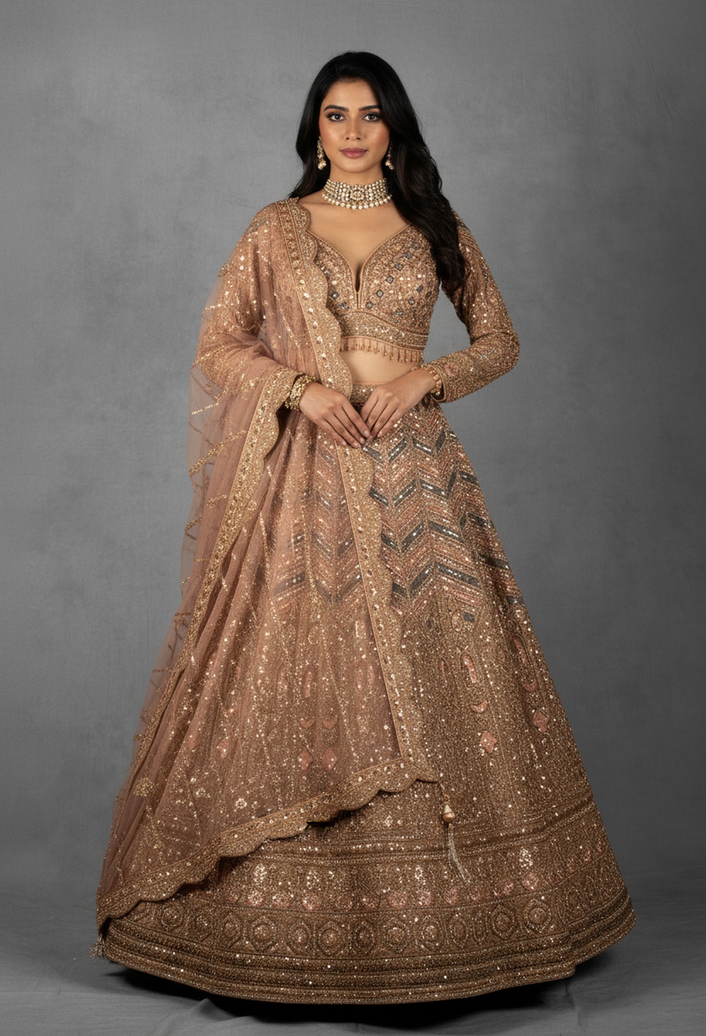 Wine Red Hand-Embroidered Bridal Crop Top Lehenga Set with Net Dupatta