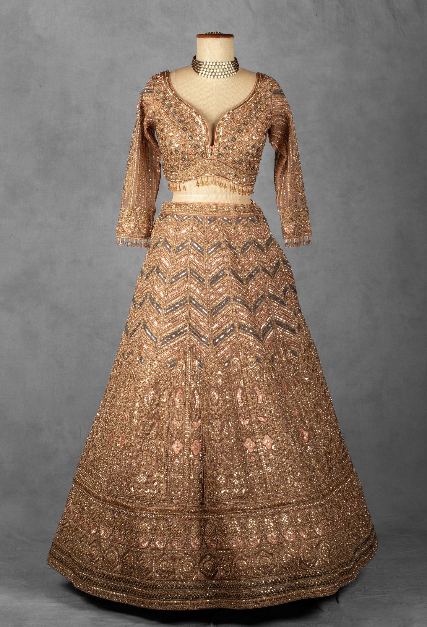 Wine Red Hand-Embroidered Bridal Crop Top Lehenga Set with Net Dupatta