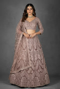 Dusty Mauve Hand-Embroidered Crop Top Lehenga Set with Net Dupatta