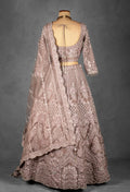 Dusty Mauve Hand-Embroidered Crop Top Lehenga Set with Net Dupatta