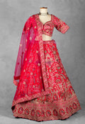 Bright Pink Heritage Embroidered Bridal Lehenga Set with Net Dupatta