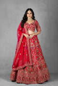 Bright Pink Heritage Embroidered Bridal Lehenga Set with Net Dupatta