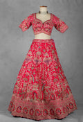 Bright Pink Heritage Embroidered Bridal Lehenga Set with Net Dupatta