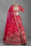 Bright Pink Heritage Embroidered Bridal Lehenga Set with Net Dupatta