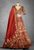 Rust Red Banarasi Silk Handwoven Bridal Lehenga Set with Zari Embroidery & Dupatta