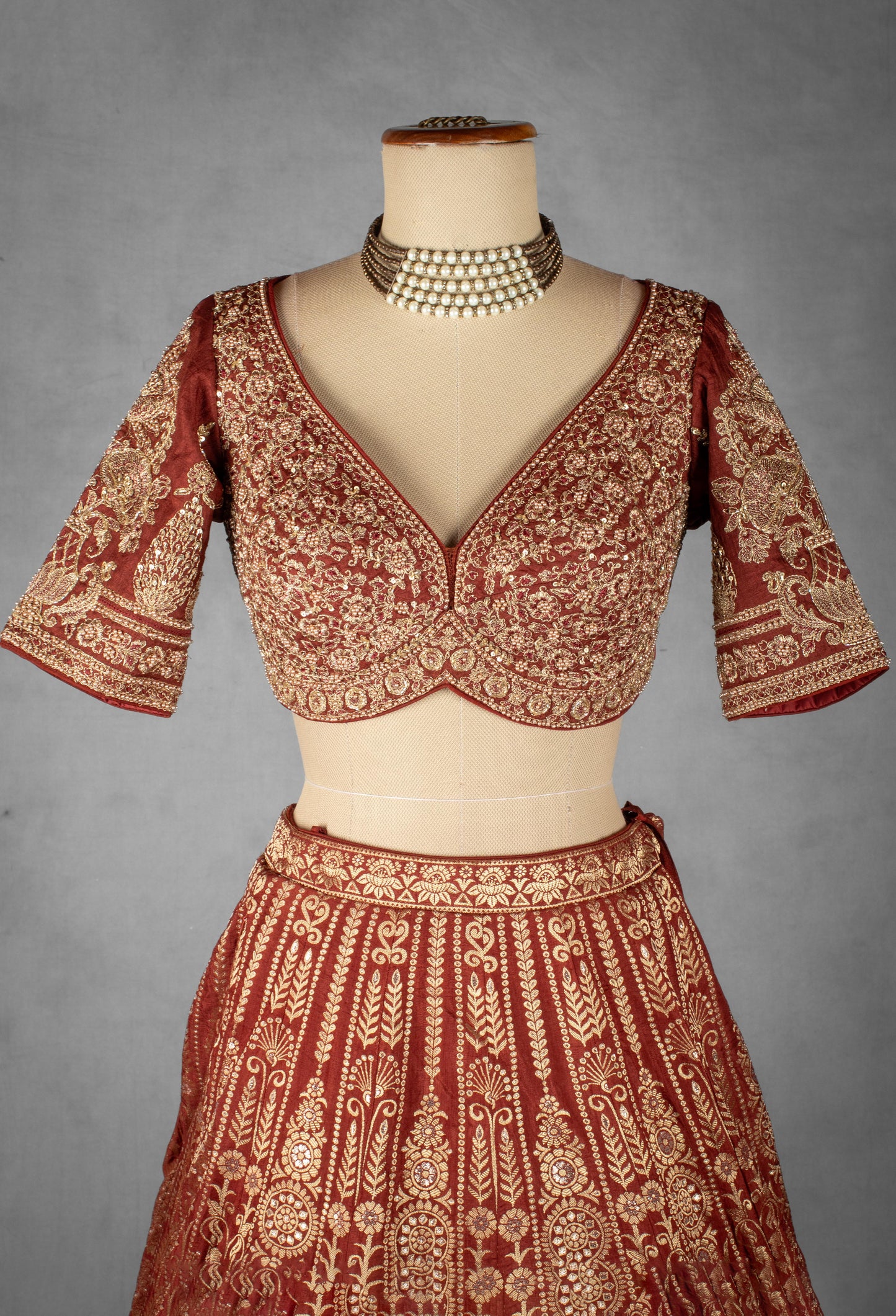 Rust Red Banarasi Silk Handwoven Bridal Lehenga Set with Zari Embroidery & Dupatta